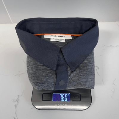Icebreaker Mens Merino Hike Short Sleeve Top Being Weighed On A Kitchen Scale