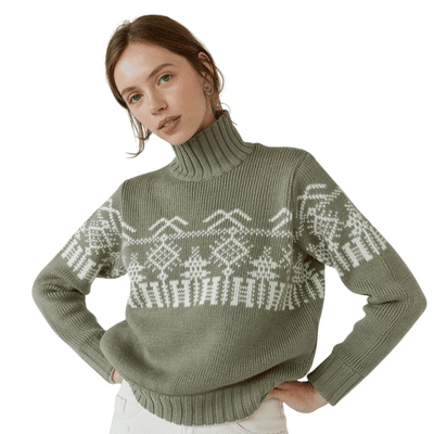 Green Womens Merino Wool Turtleneck Sweater