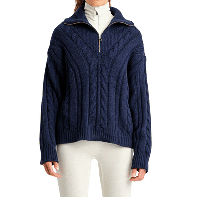 Navy blue womens Merino wool quarter zip sweater