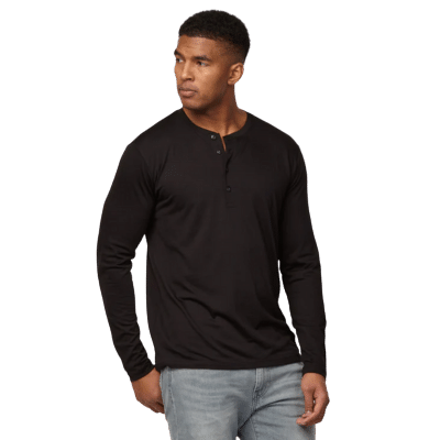 Wool and Prince Long Sleeve Henley Black