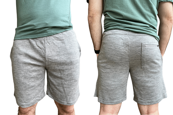 Front Profile and Back Profile of Gray Woolly Pro Knit Warm Up Shorts